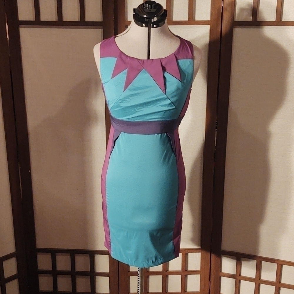 Minuet Teal Purple and Navy Color Block Dress Sz S NWT